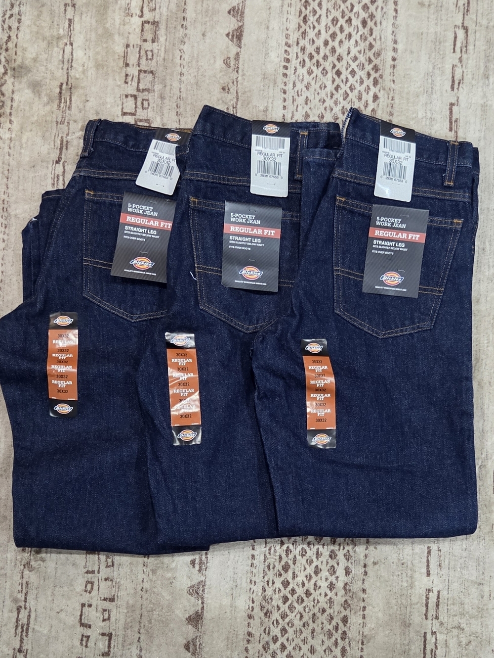 3 Pair Dickies Regular Fit straight Leg Work Jeans 30 X 32 New With Tags